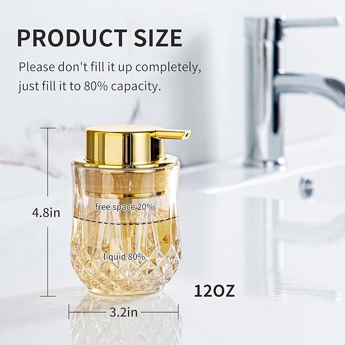 Glass Soap Dispenser,Glod Bathroom Hand Liquid Soap Dispensers,Refillable Modern Home Soap Dispenser for Bathroom,Kitchen(Gold Liquid Type/1Pcak)