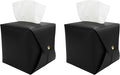 Tissue Box Cover Square, Leather Tissue Holder Organizer with Side Openings for Bathroom, Vanity, Tabletop, Office (2Pack-Black)