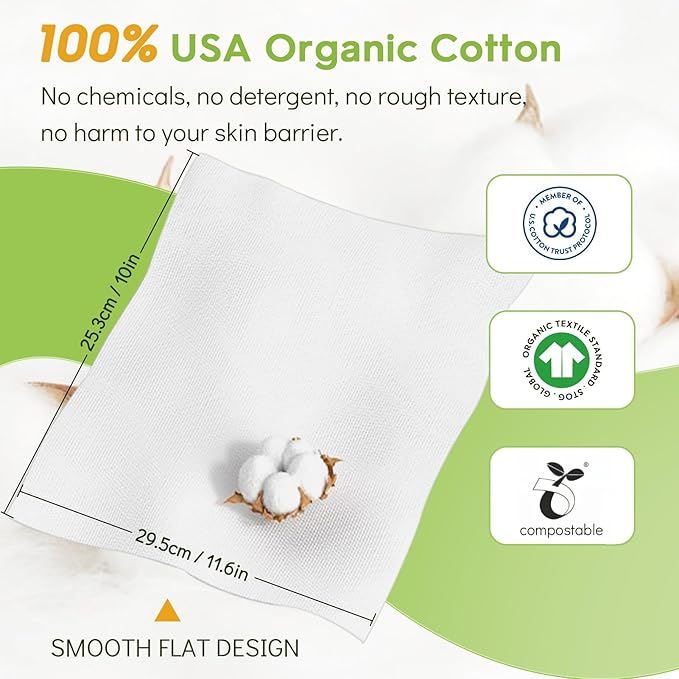 Classycoo 2 Pack Disposable Face Towel XL, 100% Cotton, Soft for Sensitive-Skin Facial Towelette Wipes Clean Washcloth, Odor-Free, Makeup Remover Cloths for Hand Dry Wipe, 12 x 10 in