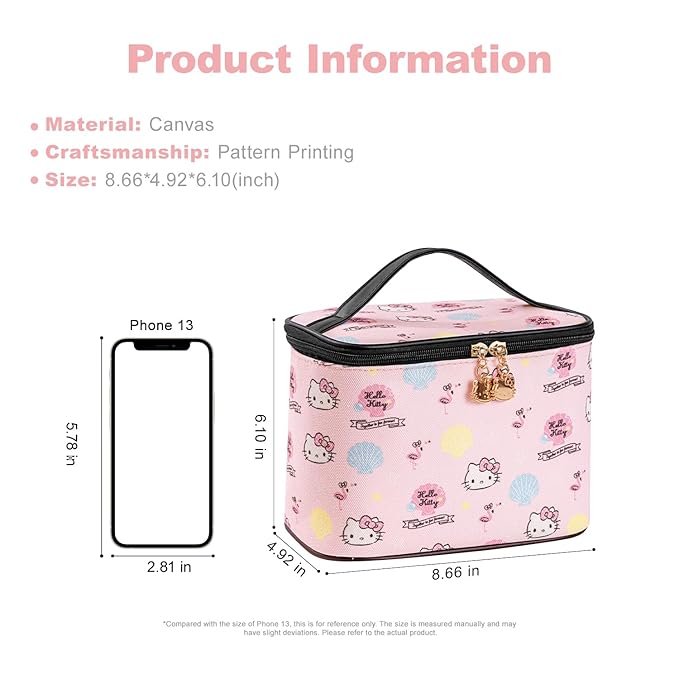 Vimanllie Cosmetic Bag Large Makeup Bag |Travel Toiletry Bags Organizer for Women | Pink Canvas Case with Brush Holder for Girls - Beauty Organizer for Home & Travel with Handle