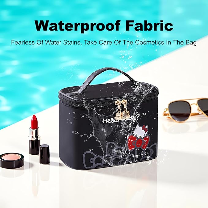 Vimanllie Makeup Bag Large Waterproof Cosmetic Bag with Dedicated Brush Holder, Cute Printed Makeup Organizer for Women Traveling,Portable Toiletry Bag for Home & Holiday