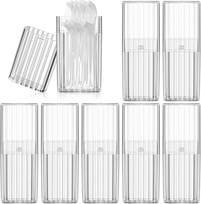 Dandat 8 Pcs Project Storage Case Portable Creative Storage Box Dental Toothpick Holder Floss Travel Case Transparent Flosser Dispenser Container for Teeth Cleaning Cotton Swab(White)