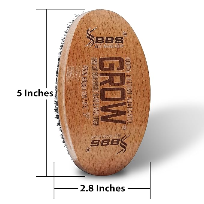 GROW Beard Brush & 360 Wave Brush for Men - Natural Boar Bristle For Fuller, Thicker Hair, Beard & Mustache - Premium Full-Size to Exfoliate, Strengthen Hair, Stimulate & Boost Growth