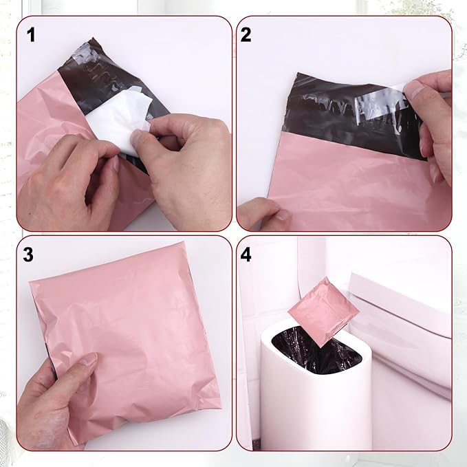 Terdey Sanitary Napkin Disposal Bag, Self Sealing Privacy Protection Sanitary Tampons Bag with Zipper, Pink 202 PCS