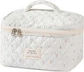 uekeboag Large Travel Quilted Makeup Bag for Women, Floral Cotton Cosmetic Bag, Coquette Aesthetic Floral Toiletry Organizer Bag