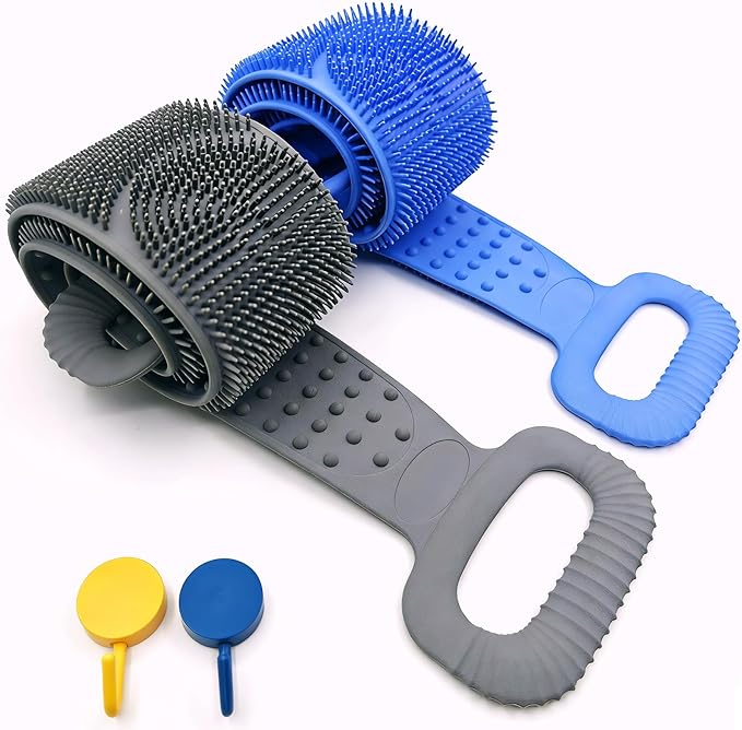 Sofine® 2 Pack Silicone Back Scrubber for Shower,36in Dual-Sided Bath Body Scrubber,Shower Brush Washer Extra Long with Handle,Back Applicator,Exfoliating Back Scrubbers for Use in Shower Men & Women