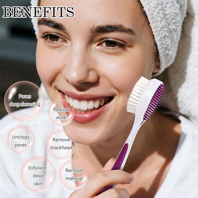 Silicone Face Scrubber Double Side, Handheld Facial Cleansing Brush 2 in 1 Face Cleanser Brush for Deep Cleansing and Exfoliating, Blackhead Makeup Removal 2 Pcs, Purple