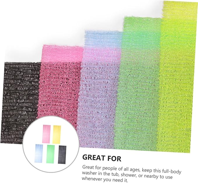 5Pcs Back Scrubber Strap Exfoliating Body Washer for Shower Comfortable Long Strap for Back Neck and Shoulders Cleaning for Family Use Random Color