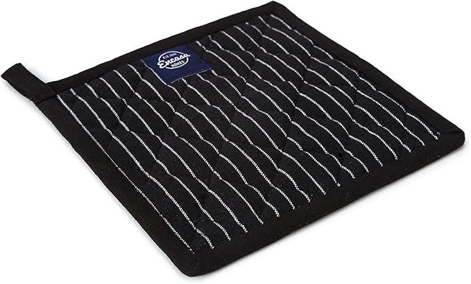 Encasa XO 8 inches Oven Microwave Potholders (2 pc Set) for Kitchen Cooking & Baking - Heat Resistant, Thick & Safe, Protection of Hands from Hot Utensils - Butcher Stripes Black
