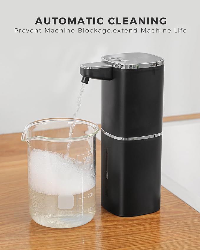Automatic Foaming Soap Dispenser Touchless, USB Rechargeable Smart Hand Soap Dispenser, 9-Level Adjustable, 13.5oz/400mL,IPX5 Waterproof, Wall/Tabletop Kitchen Bathroom, Black