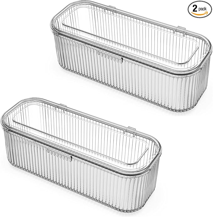 JessLab Makeup Brush Holder Organizer, Clear Makeup Sponges Organizer,Cosmetic Storage Case with Lid Display Case for Vanity, 1 Compartment (2 Pack)