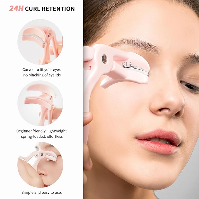 2 Style Eyelash Curler - Lash Curler with 2 Extra Silicone Replacement Pads, Achieve Perfect Curls in 5 Seconds - Quick Natural Curling for Long Lasting (Pink)