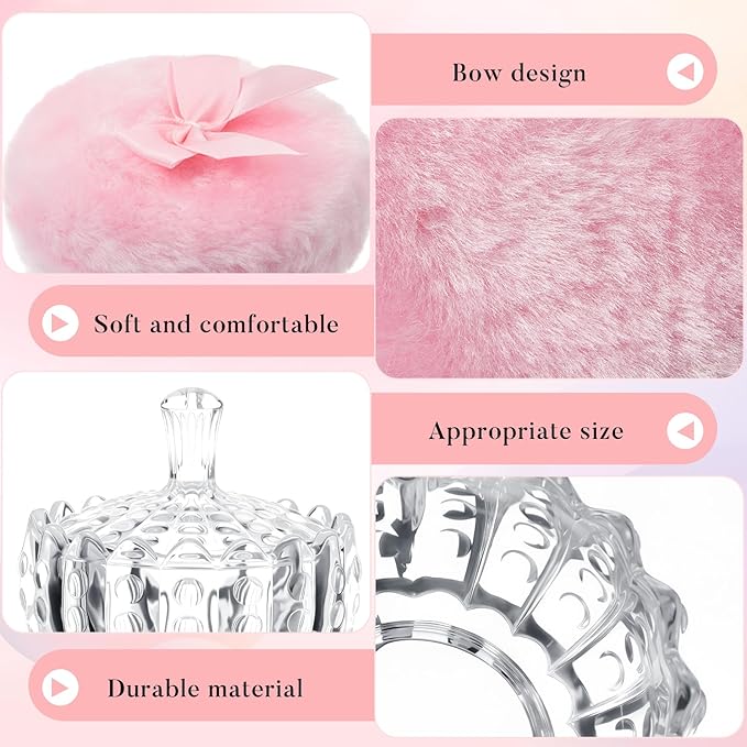 Tioncy 3 Pcs Large Body Powder Puff and Container Valentine's Day gift Powder Container with Puff Crystal Case Soft Washable Reusable Velour Face Body Glitter Wet Dry Makeup(Scalloped,Transparent)