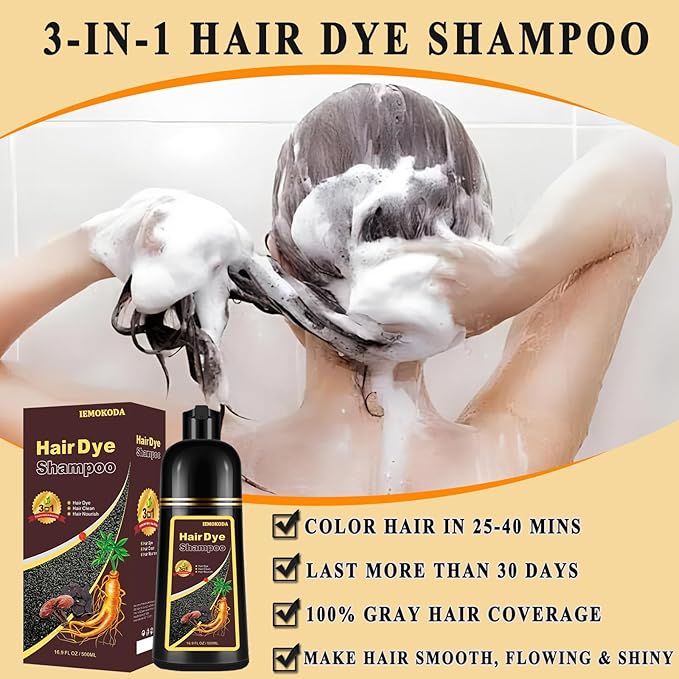 Black Tea Hair Dye Shampoo 3 in 1 for Gray Hair, Long-lasting & Natural Hair Color Shampoo, Herbal Ingredients Natural Shampoo Hair Dye Effect in Minutes, Gifts for Men Women 500ml