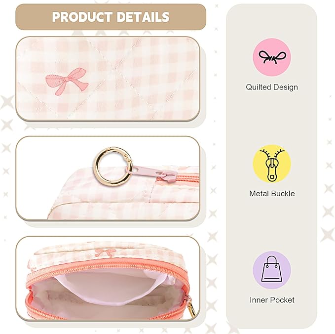 Period Bag for Teen Girls, Quilted Sanitary Napkin Storage Bag, Cute Bow Tie Menstrual Pad Pouch Tampon Holder (Plaid Yellow)