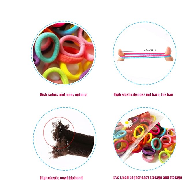 100 Pcs Baby Hair Ties, Seamless Cotton Toddler Hair Ties for Girls and Kids, Multicolor Small Soft Hair Elastics Ponytail Holders(10Colors)