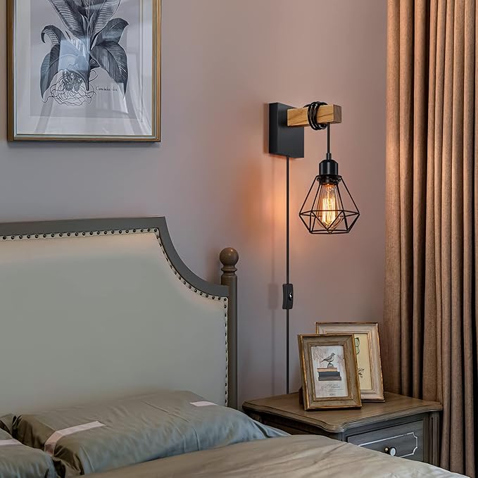 Plug in Wall Sconces Set of Two, Wall Sconce with 8.53FT Switched Power Cord, Rustic Vintage Wall Lights for Bedroom, Bathroom, Entryway, Living Room, Bedroom