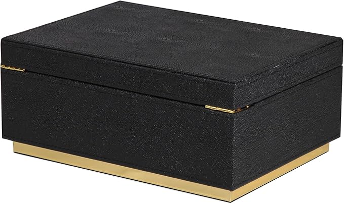 HofferRuffer Elegant Faux Leather Decorative Box, Storage Jewelry Box Organizer, Large Dresser Cosmetic Organizer Holder, Classic Jewelry Accessory Organizer, 11x8x4.8 inches (Black)