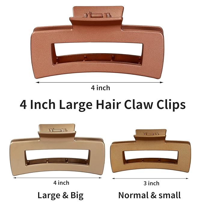 4.1 Inch Large Hair Claw Clips 12 Pcs Big Claw for Thick Hair Square Hair Clips Jumbo Jaw Clips Bulk Hair Accessories for women and Girls (Gold)