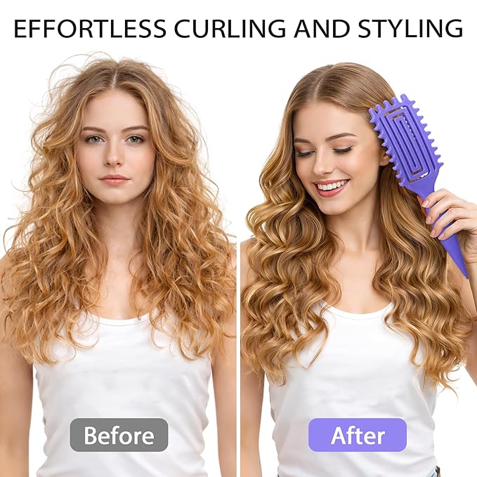 Curl Defining Brush, Curly Hair Brush with Vented Design for Detangling and Shaping, Wet & Dry Use, Reduces Pulling for Women and Men (Purple)