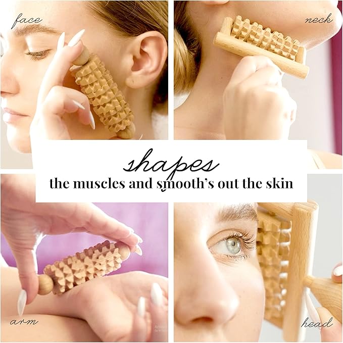 tuuli Body and Face Roller, Multi-Functional Wooden Massage Roller, Helps Ease Muscle Tension and Support Skin Health, Natural Face Massage Tools, Set of 2 (2 Piece Set)