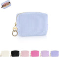 Mini Makeup Bag, Corduroy Small Cosmetic Bag for Purse with Ring Buckle, Portable Travel Makeup Pouch for Lipsticks, Chapsticks, Coin, Earphone, Credit Card (Blue)