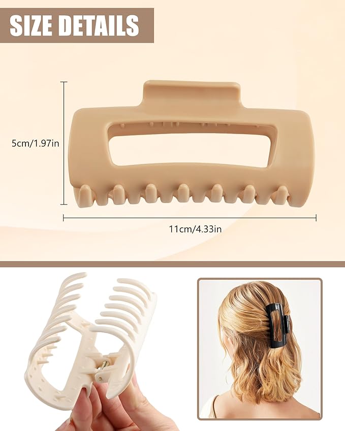 Soft & Flexible Hair Claw Clip 2-Pack, Large Squishy Claw Clips for Thick Hair, Volumizing Hair Clips with Strong Hold, Non-Slip Lightweight Hair-Pins for Women Daily Use（Coffee+Off-White）