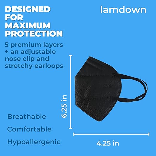 (50-Pack) KN95 Face Masks, Individually Wrapped, Premium Disposable Dust Mask, Black