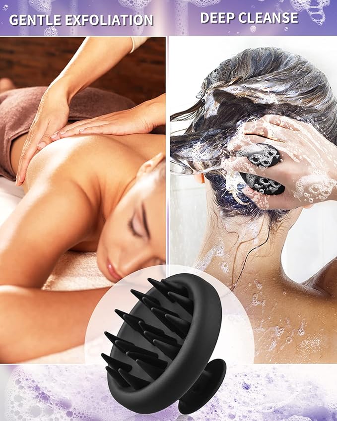BEAUTLOHAS Silicone Scalp Massager Shampoo Brush, Shower Scrubber with Soft Bristles, Hair Growth & Dandruff Treatment, Wet/Dry Hair Massager for All Hair Types (Black)