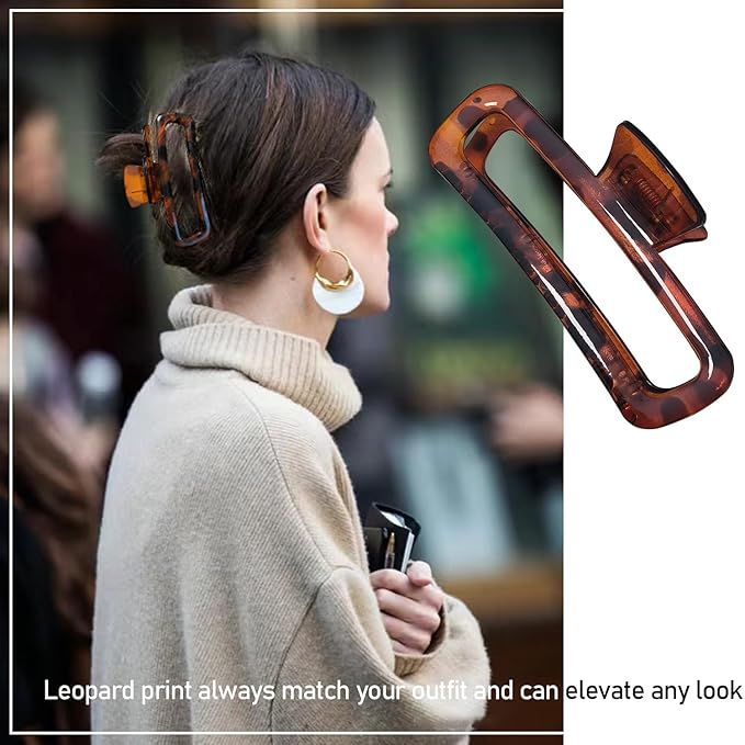 Hair Claw Clips 5 Inch XL Unbreakable Glossy Rectangle Square Extra Large Tight Strong Clip Neutral Colors for Thick Curly Long Hair Women - 2 Pack
