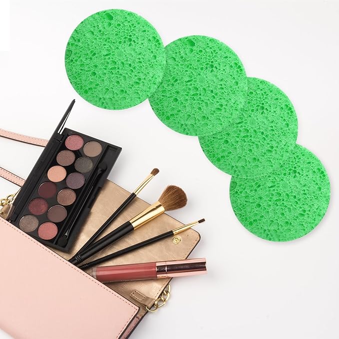 50-Count Large Compressed Facial Sponges for Estheticians, Daily Cleansing and Gentle Exfoliating- 100% Natural Cellulose Spa Sponge Perfect for Removing Dead Skin, Dirt and Makeup (Round 2.95",Green)