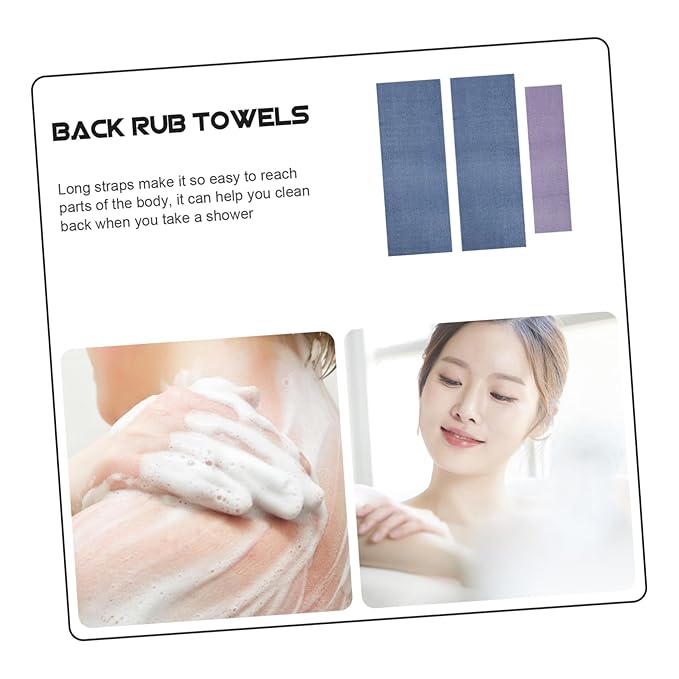3pcs Bathroom Towels Back Scrubbers Exfoliating Bath Cloth Wash Massage Mitts and Long Straps for Back Rubbing