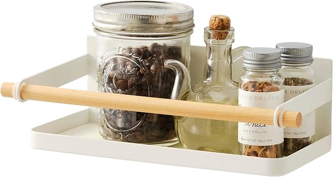YAMAZAKI Home Tosca Magnetic Spice Storage Rack Organizer For Fridge - Steel + Wood