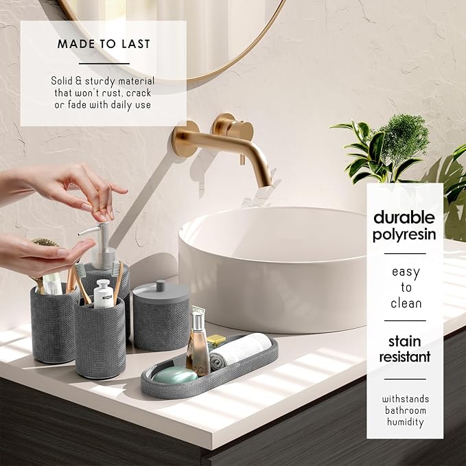 Clara Clark Grey Bathroom Set - Bathroom Sets with Shower Curtain and Rugs, 26PC Bathroom Accessory Set, Shower Curtain Set with Adhesive Corner Shower Caddy Hanging & Soap Dispenser