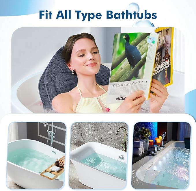 Full Body Bath Pillow for Tub-Extra Thick Bathtub Pillow with Head & Neck Support, Soft Tub Pillow for Comfort, Non-Slip Bath Cushion for Women, Men & Seniors, Luxury Bathroom Accessories