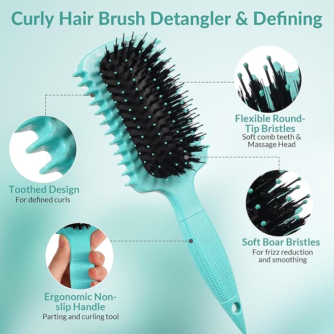 Curl Defining Brush, Curly Hair Brush Products for Effortlessly Detangling Shaping and Styling Women's Men's Curls on All Wet or Dry Hair Types, Reduces Frizz