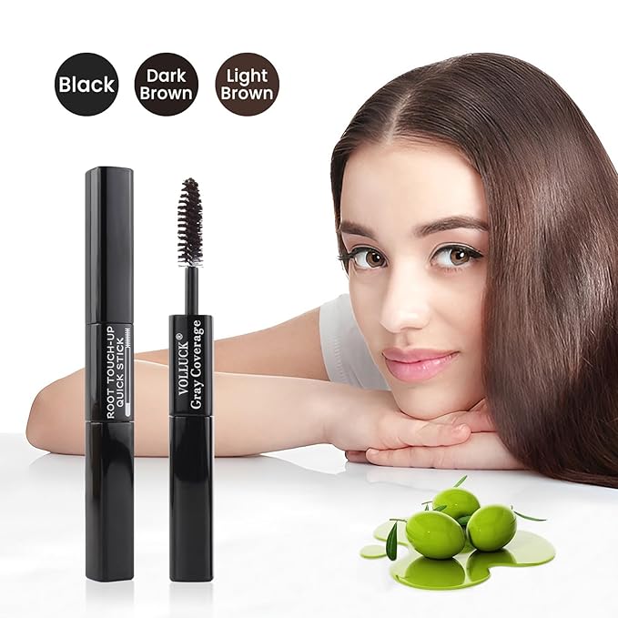 Root Touch Up, Instant Gray Hair Cover Concealer Stick, 2-In-1 Double Head Hair Color Finishing Stick, Hair Mascara Brush for Eyebrow& Beard (Black, 0.23 Fl oz)