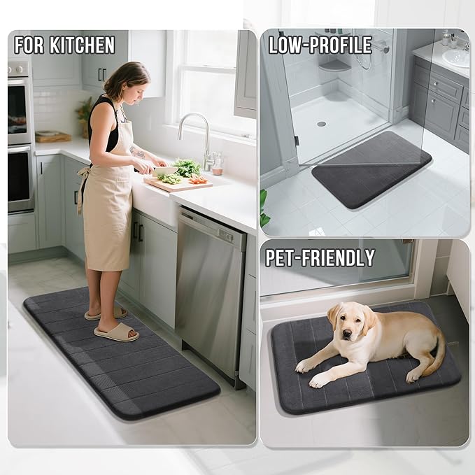 Yimobra Memory Foam Bath Mat Set 2 Piece - Super Soft Absorbent Quick Dry Bathroom Toilet Rugs, Machine Washable Non Slip Floor Carpet for Tub Shower & Single Sink (31.5x20 & 24x20, Dark Gray)