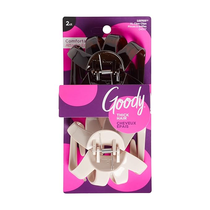 Goody SlideProof Octopus Large Claw Clips, 2 Ct, Neutral Tones, Secure Grip Accessories for Women & Men, Hair Styling Accessories for All Occasions, Claw Clips for Thick Hair