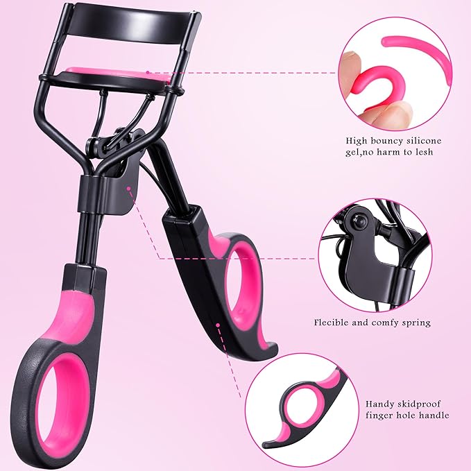 Eyelash Curler Tool - 3-in-1 Eyelash Curler Lash Lift Kit Lash Curler, Professional Kit, Eyelash Extension Tweezers - Includes Replacement Pad with Refill Pads for Home & Travel Uses (Rose Red)