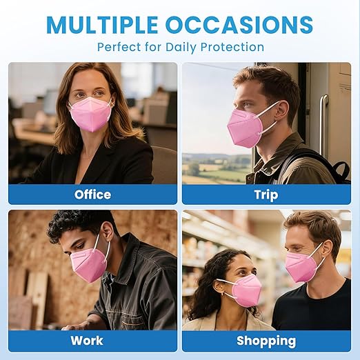 akgk KN95 Face Mask 50 PCS, Breathable Protection Masks, 5-Ply KN95 Hot Pink Masks, Cup Dust Safety Masks