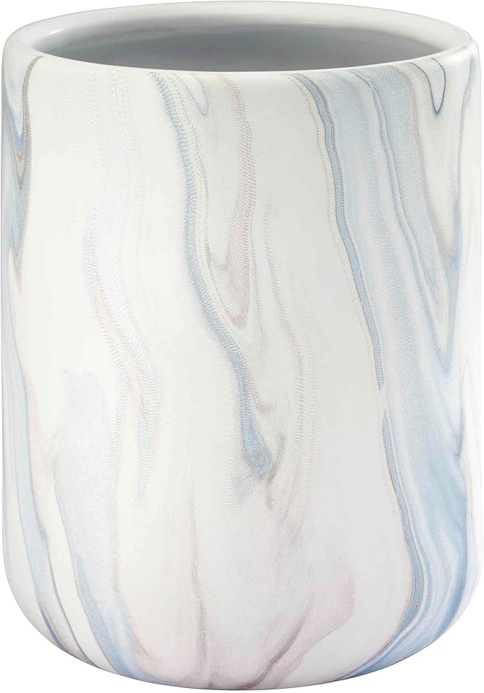 Avanti Linens - Wastebasket, Resin Accessories, Guest Bathroom Essentials (Waves Collection, Blue)