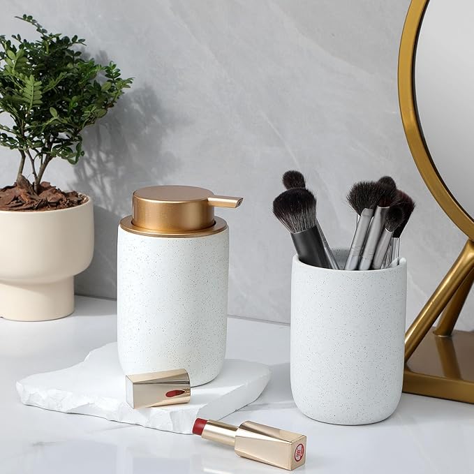 Hand Soap Dispenser for Bathroom Decro, Ceramic Liquid Pump Bottles Refillable Dish Dispenser for Kitchen Farmhouse Colleage Dorm, White