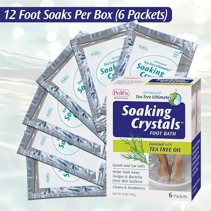 PediFix Soaking Crystals Foot Bath – 6 Packets – Therapeutic Foot Soak with Tea Tree Oil & Epsom Salt for Sore, Tired, Achy Feet