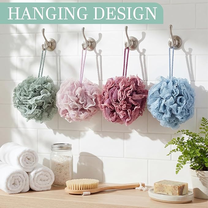 Sunnyray 4 Pack Loofah Bath Sponge Lace Mesh Set Large 60g Shower Poufs Body Scrubber Bath Loofah Ball Body Wash Sponge Exfoliating Scrubber Luffa Puff for Women Men Cleanse Skin Accessories (Classic)