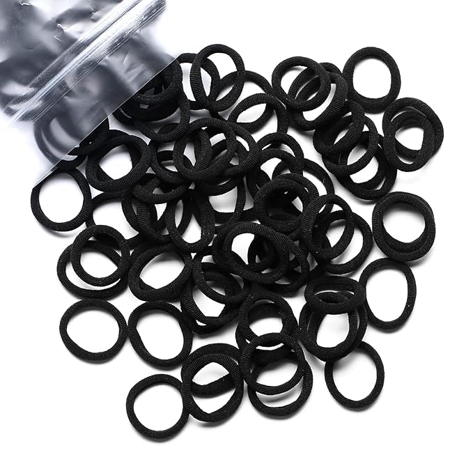 WANBY Hair Ties Mini Seamless Black Hair Bands Soft Elastics Ponytail Holders Hair Ties (200 Pcs)
