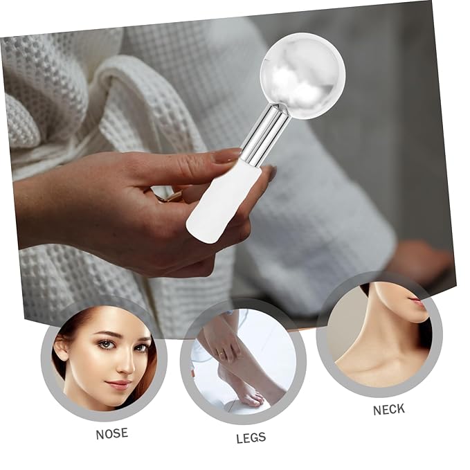 FRCOLOR 2pcs Stainless Steel Facial Ice Globes for Skincare Handheld Massage Tool for Face and Neck Ergonomic Design for Muscle Relief and Swelling Reduction