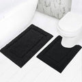 SHACOS Black Bathroom Rugs Set of 2 Pieces with U Shaped Toilet Rug Soft Absorbent Bath Mats Non Slip Washable Bathroom Mats 20"x24"+20"x32"