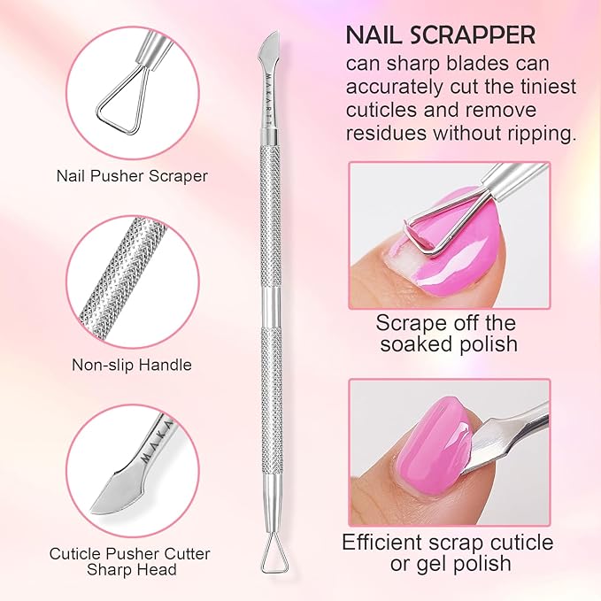 Makartt Cuticle Trimmer with Cuticle Pusher, Silver Nail Trimmer Nail Care Manicure and Pedicure Kit with Stainless Steel Cuticle Nipper and Dual End Nail Pushers for Home Salon Use (Pack of 3 PCS)