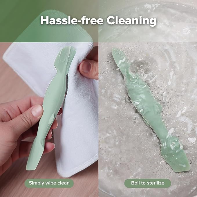 haakaa Baby Diaper Cream Spatula, NoMess Dual-Ended Silicone Diaper Rash Cream Applicator with Hygienic Case, Butt Spatula for Baby, Pastel Green